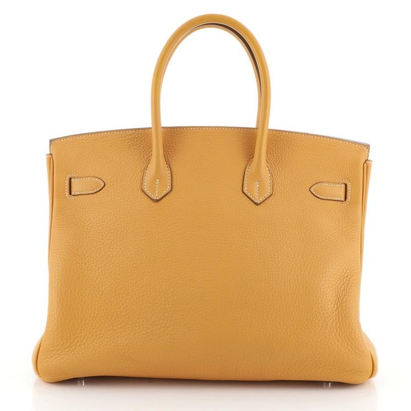 Orange Hermes Birkin Handbag Moutarde Clemence with Palladium Hardware 35