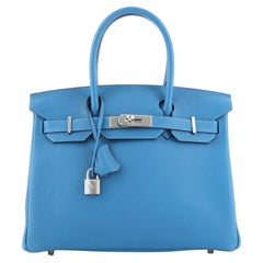 Hermes Birkin Handbag Mykonos Clemence with Palladium Hardware 30