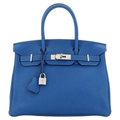 Hermes Birkin Handbag Mykonos Clemence with Palladium Hardware 30