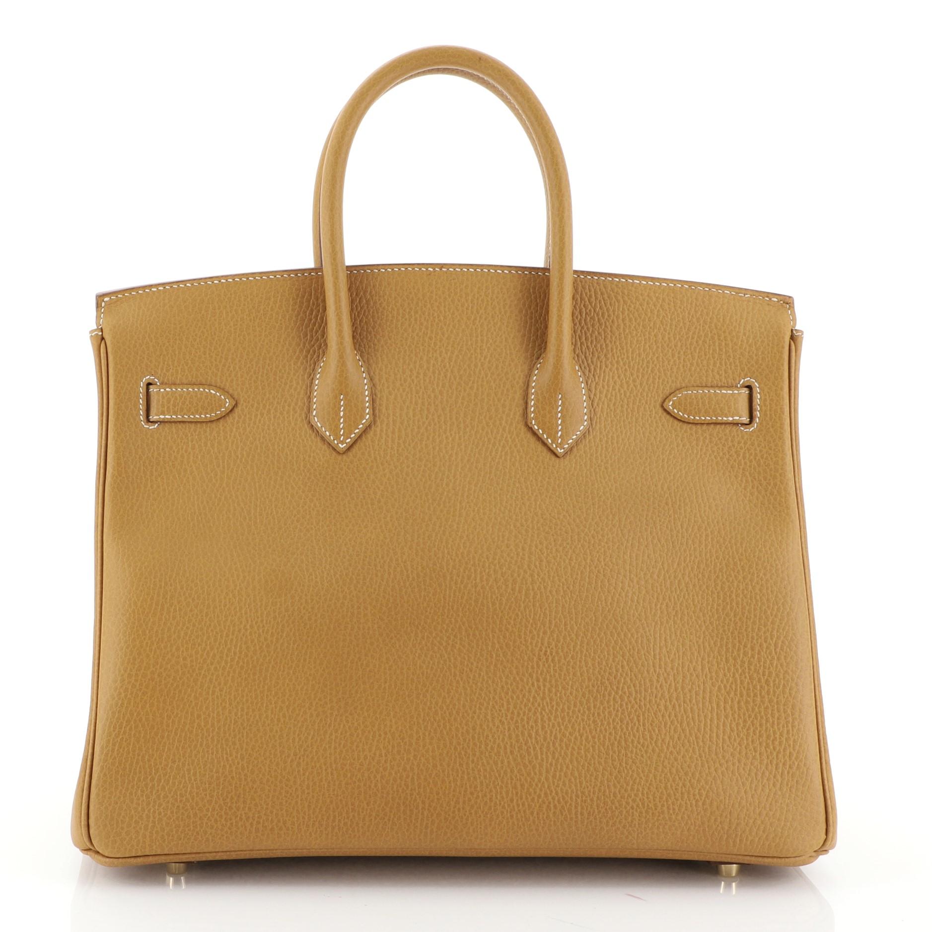 Brown Hermes Birkin Handbag Natural Ardennes with Gold Hardware 35
