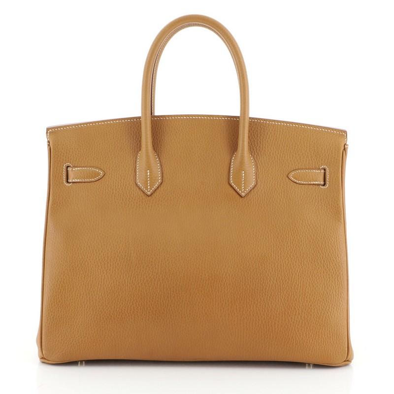 Brown Hermes Birkin Handbag Natural Ardennes with Gold Hardware 35