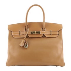 Hermes Birkin Handbag Natural Ardennes with Gold Hardware 35