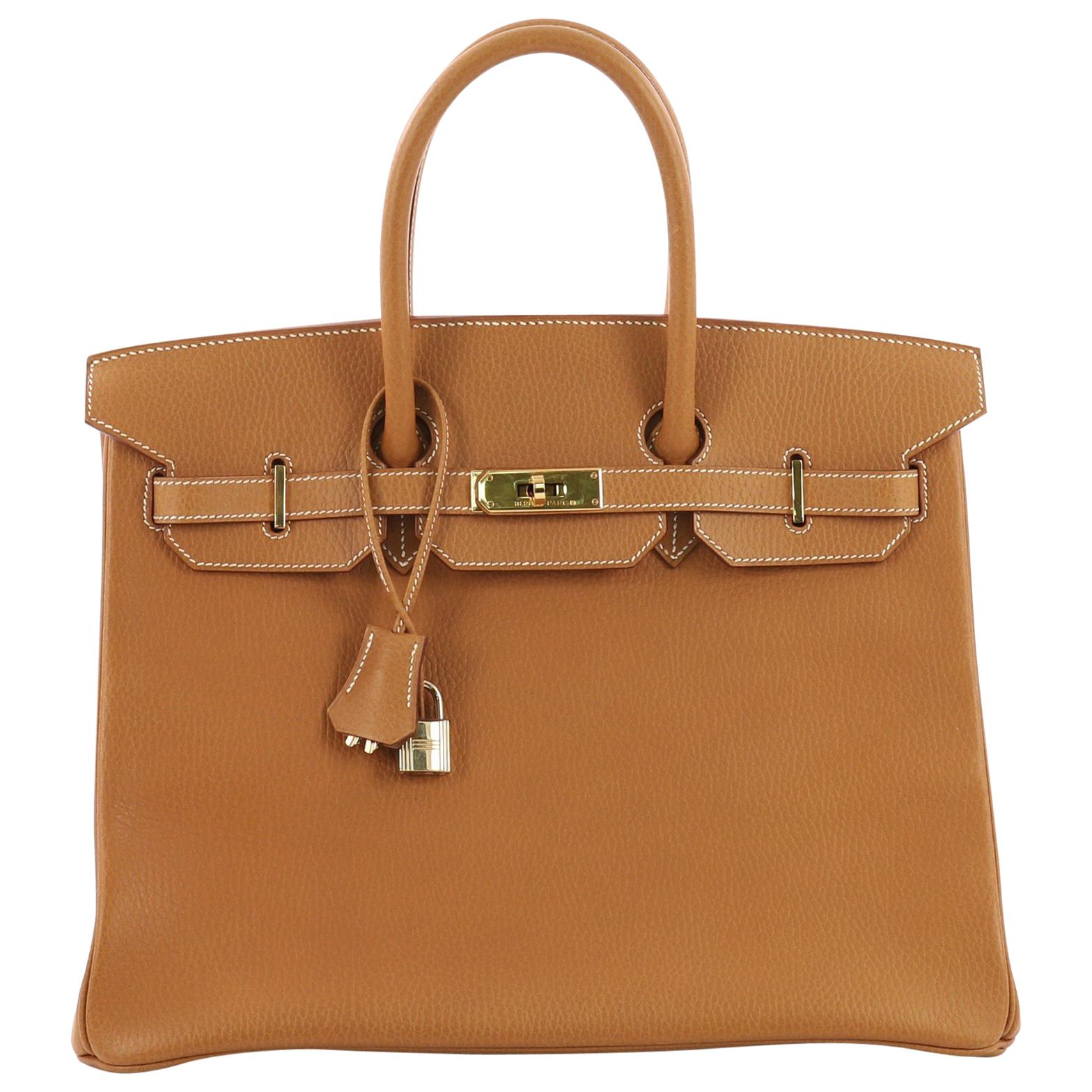 Hermes Birkin Handbag Natural Ardennes with Gold Hardware 35
