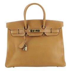 Hermes Birkin Handbag Natural Ardennes with Gold Hardware 35,