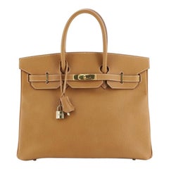 Hermes Birkin Handbag Natural Ardennes with Gold Hardware 35