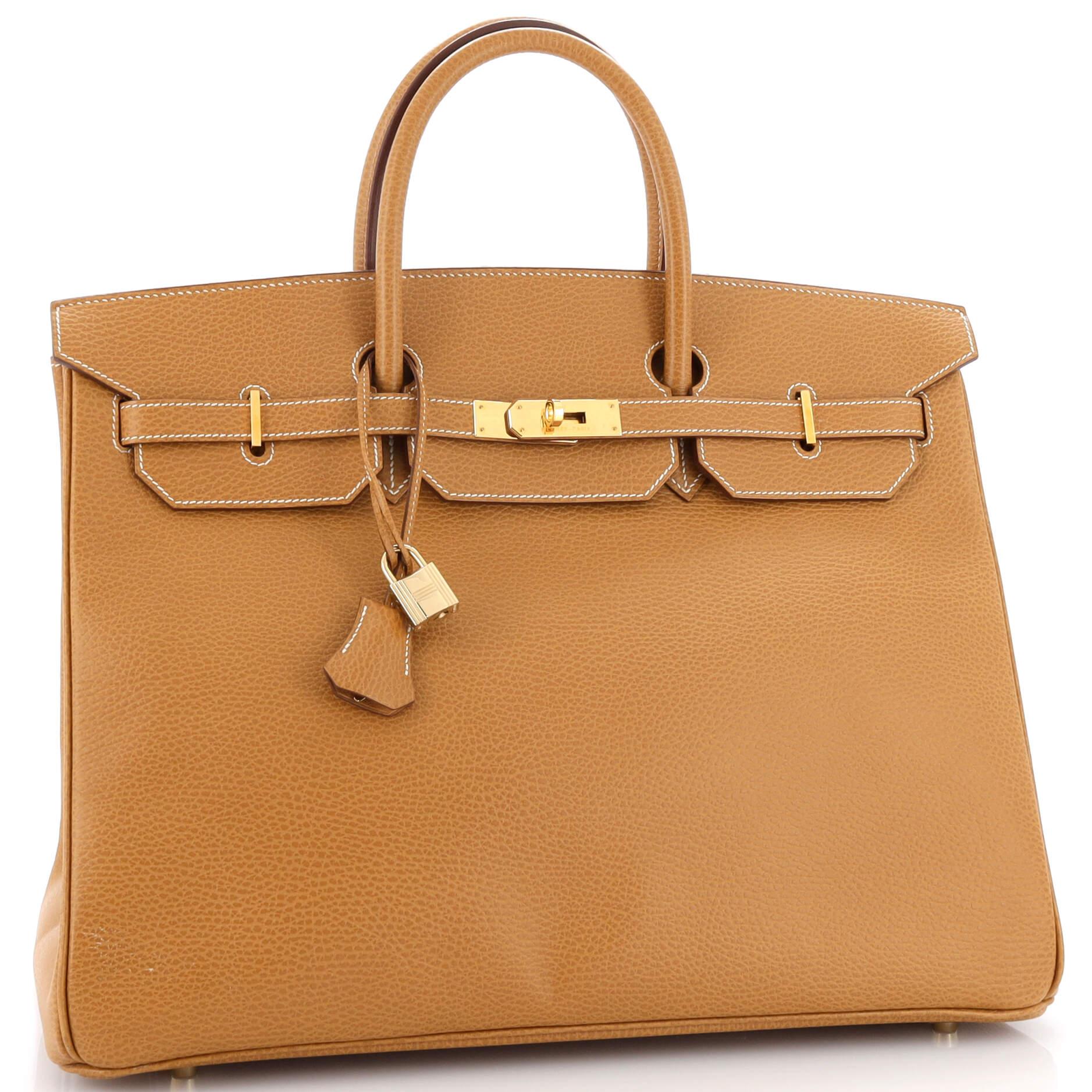 Hermes Birkin Handbag Natural Ardennes with Gold Hardware 40 In Good Condition In NY, NY