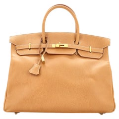 Hermes Birkin Handbag Natural Ardennes with Gold Hardware 40