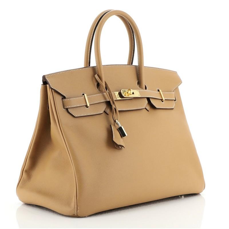Brown Hermes Birkin Handbag Natural Epsom with Gold Hardware 35