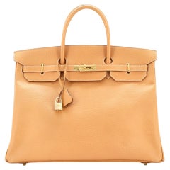 Hermes Birkin Handbag Natural Sable Ardennes with Gold Hardware 40