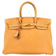 Hermes Birkin Handbag Natural Sable Fjord with Gold Hardware 35