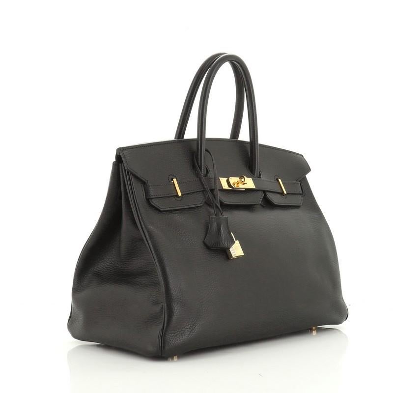 Black Hermes Birkin Handbag Noir Ardennes with Gold Hardware 35