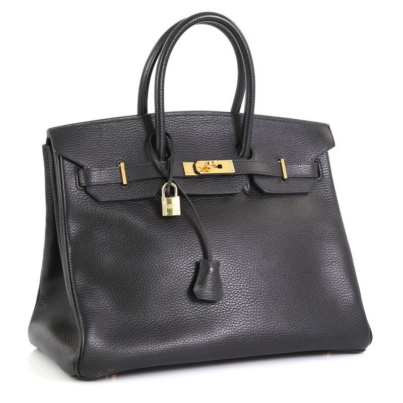 Black Hermes Birkin Handbag Noir Ardennes with Gold Hardware 35