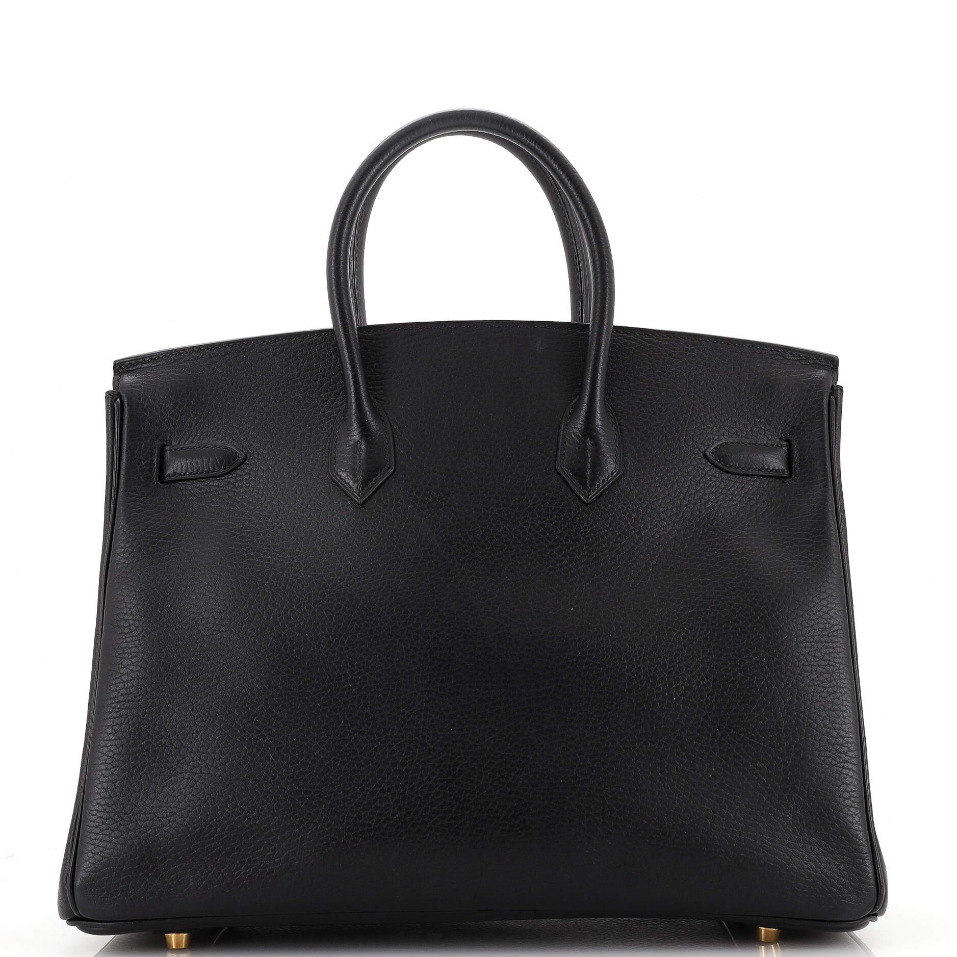 Women's Hermes Birkin Handbag Noir Ardennes with Gold Hardware 35 For Sale