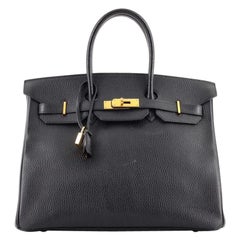 Hermès - Sac à main Birkin Noir Ardennes avec accessoires dorés 35