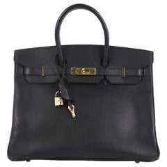 Hermes Birkin Handbag Noir Ardennes with Gold Hardware 35