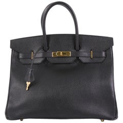Hermes Birkin Handbag Noir Ardennes with Gold Hardware 35