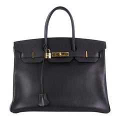 Hermes Birkin Sac à main Noir Ardennes avec matériel doré 35