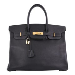 Hermes Birkin Handbag Noir Ardennes with Gold Hardware 35,