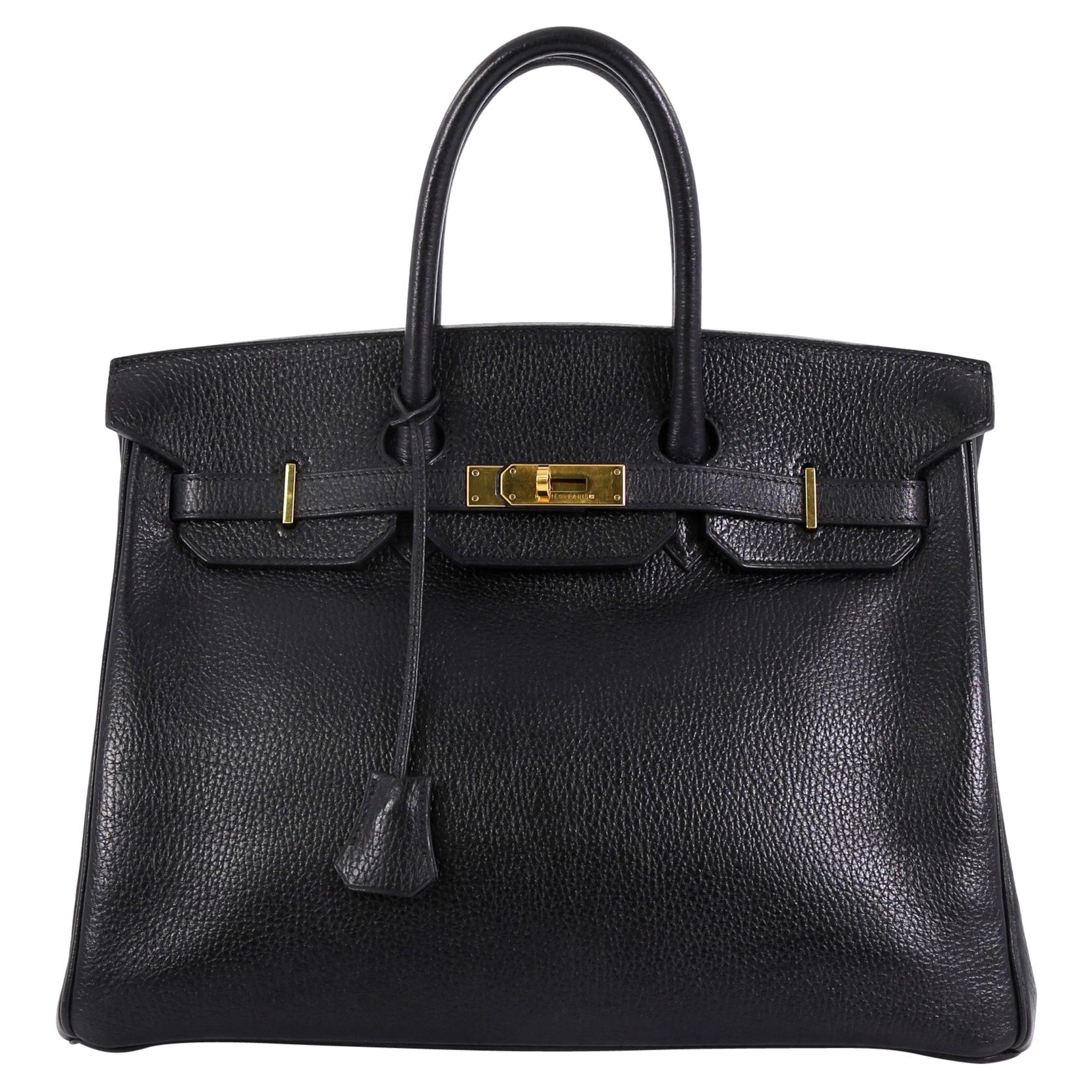 Hermes Birkin Handbag Noir Ardennes with Gold Hardware 35