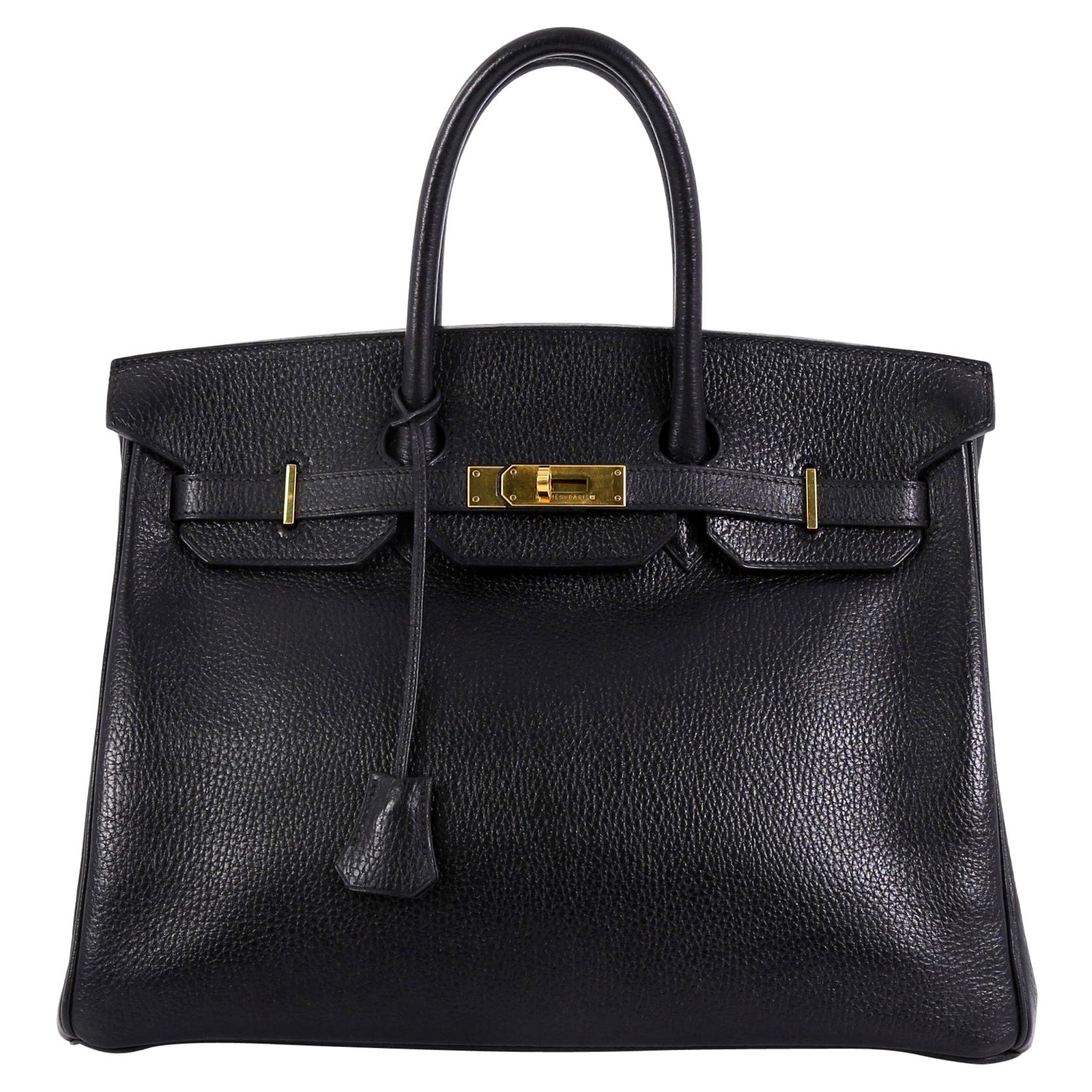 Hermes Birkin Handbag Noir Ardennes with Gold Hardware 35