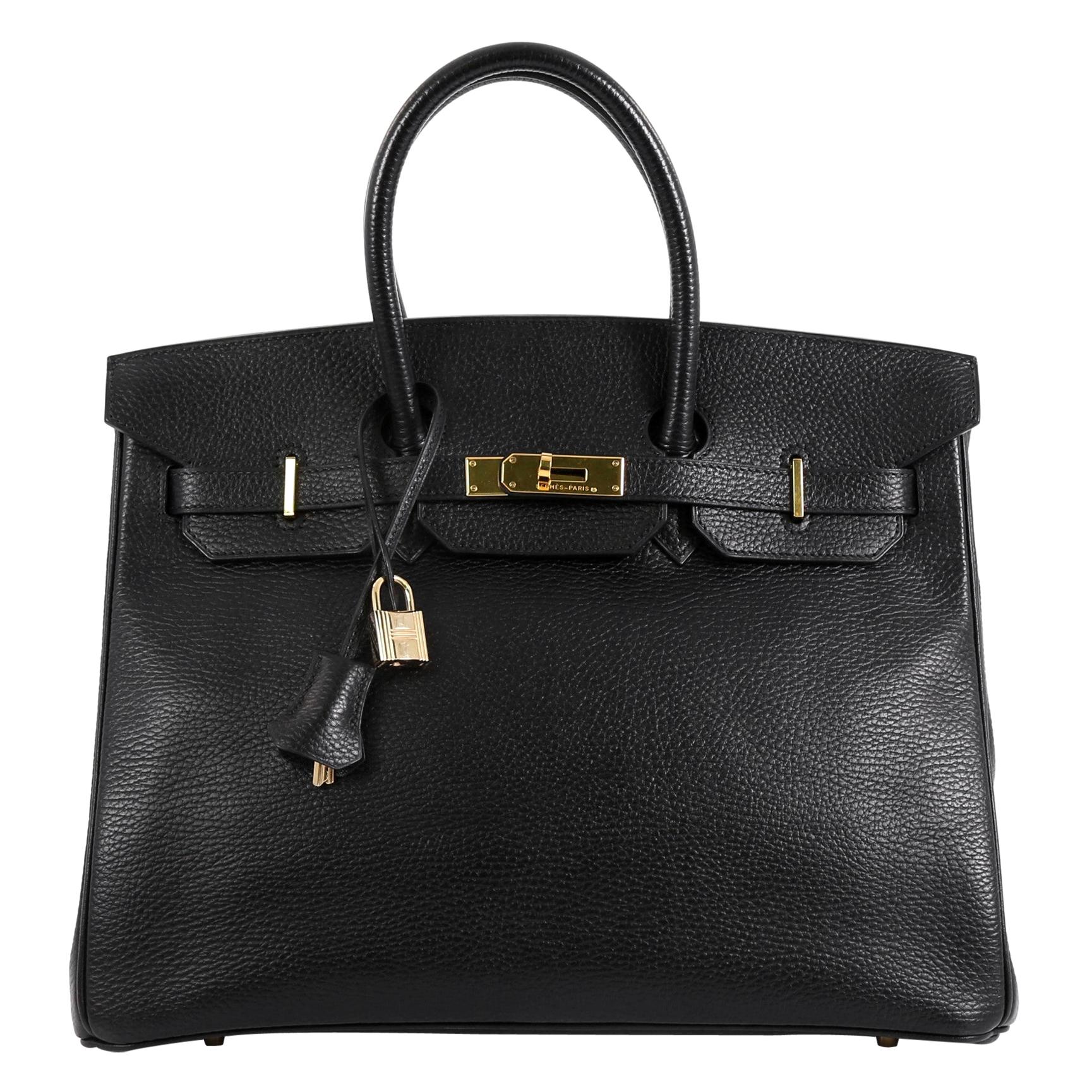 Hermes Birkin Handbag Noir Ardennes with Gold Hardware 35