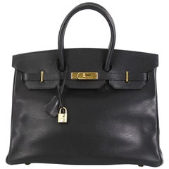 Hermes Birkin Handbag Noir Ardennes with Gold Hardware 35