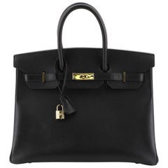 Hermes Birkin Handbag Noir Ardennes with Gold Hardware 35