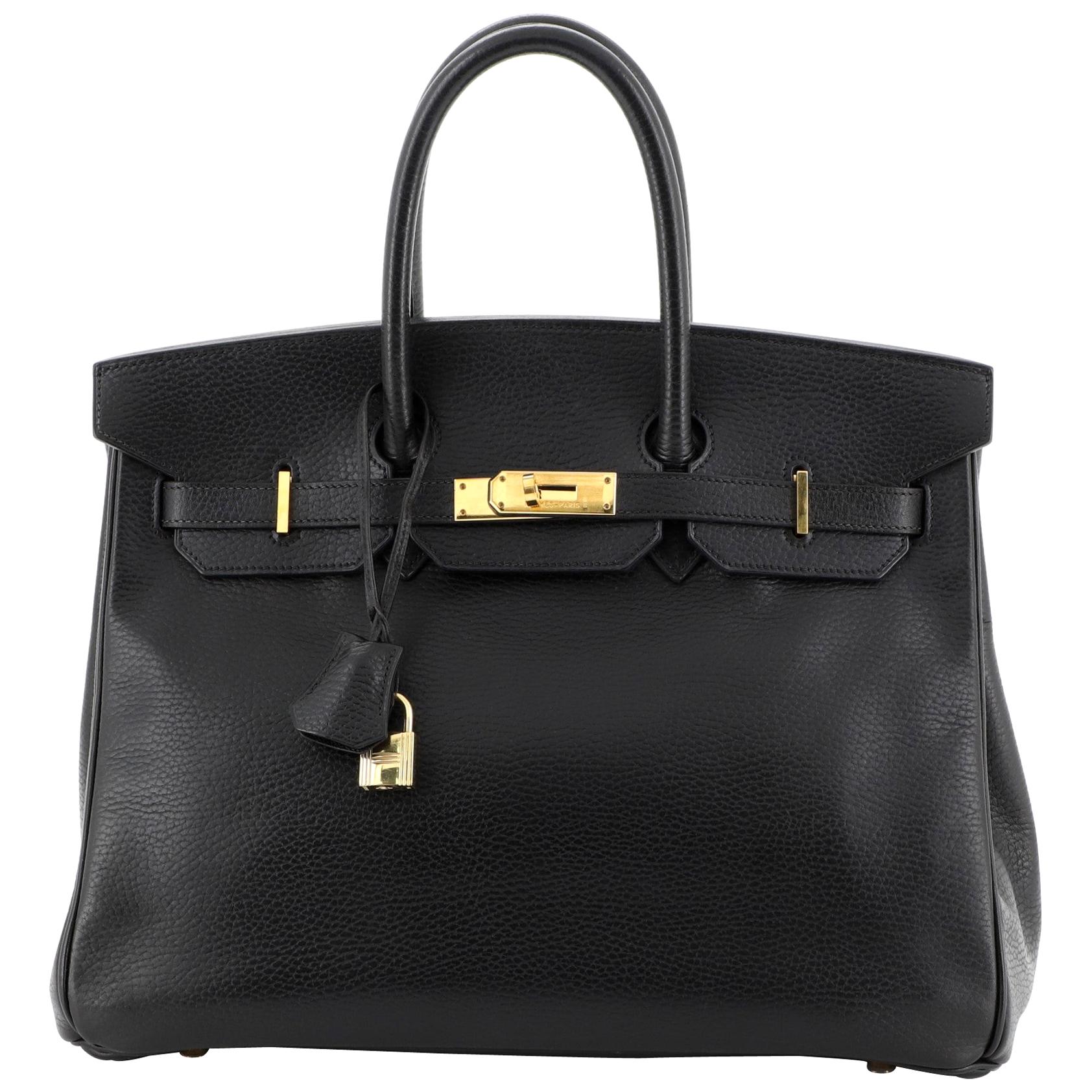 Hermes Birkin Handbag Noir Ardennes with Gold Hardware 35