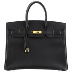 Hermes Birkin Handbag Noir Ardennes With Gold Hardware 35