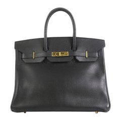 Hermes Birkin Handbag Noir Ardennes with Gold Hardware 35