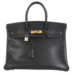 Hermes Birkin Handbag Noir Ardennes with Gold Hardware 35