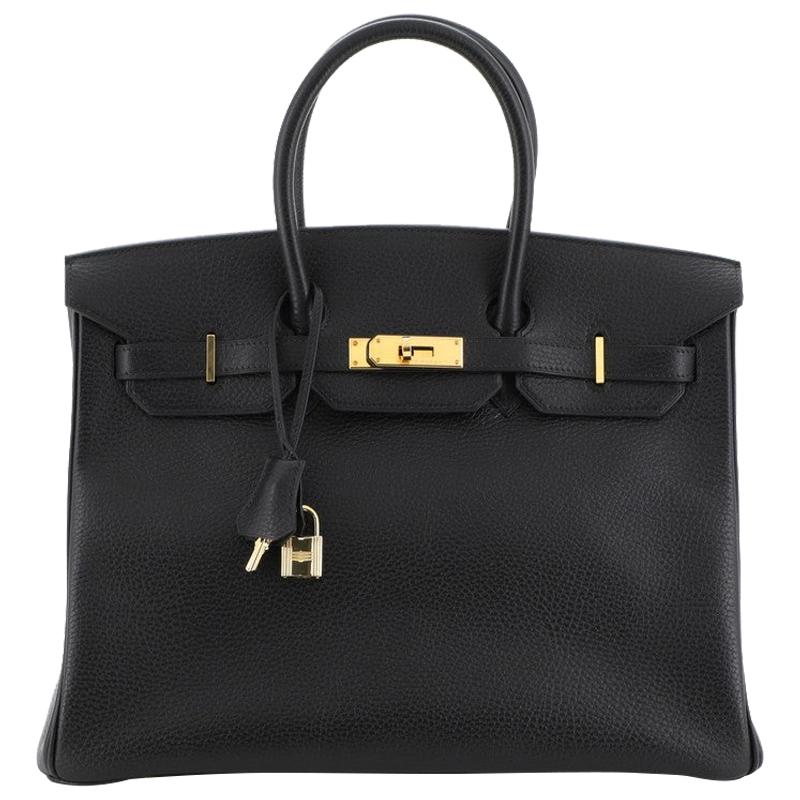 Hermes Birkin Handbag Noir Ardennes with Gold Hardware 35