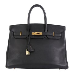 Hermes Birkin Handbag Noir Ardennes With Gold Hardware 35