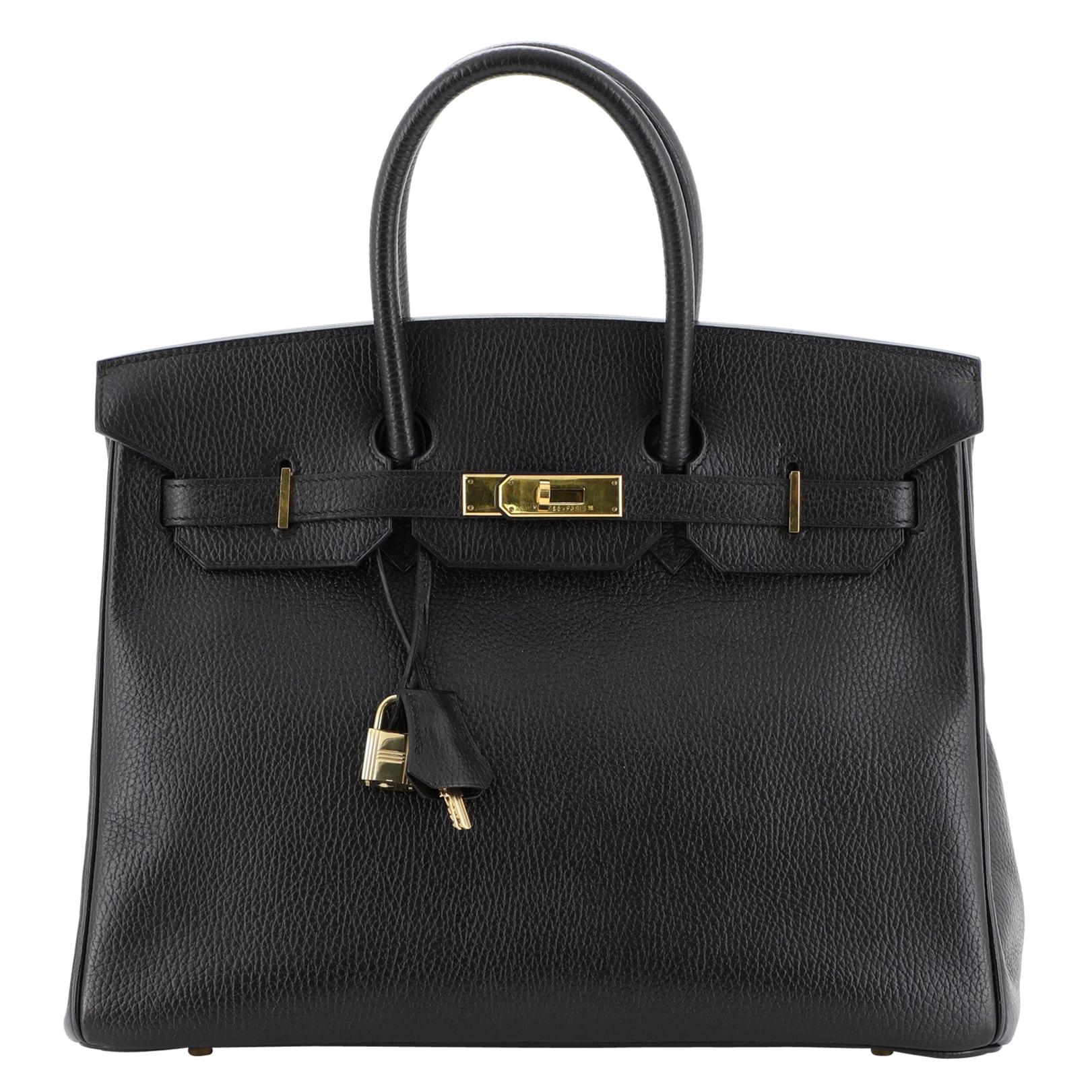 Hermes Birkin Handbag Noir Ardennes With Gold Hardware 35 