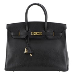 Hermes Birkin Handbag Noir Ardennes With Gold Hardware 35