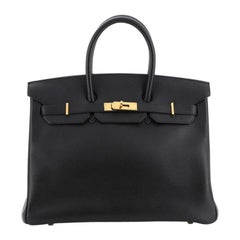 Hermes Birkin Handbag Noir Ardennes with Gold Hardware 35