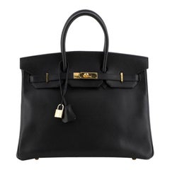 Hermes Birkin Handbag Noir Ardennes with Gold Hardware 35