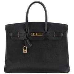 Hermes Birkin Handbag Noir Ardennes with Gold Hardware 35