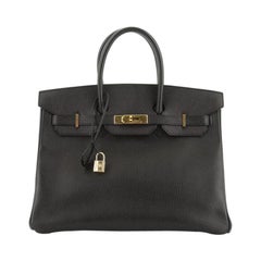 Hermes Birkin Handbag Noir Ardennes with Gold Hardware 35