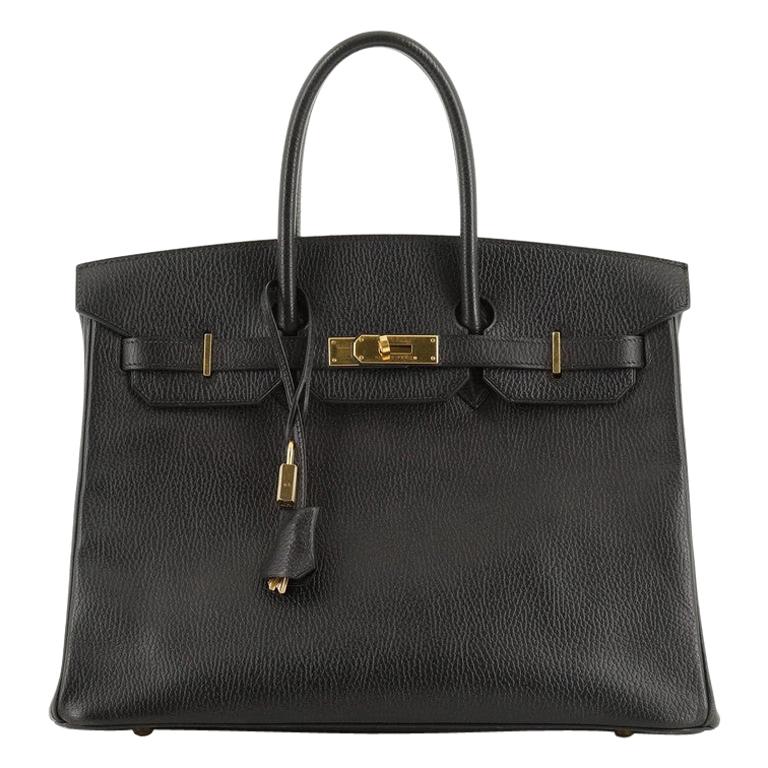 Hermes Birkin Handbag Noir Ardennes With Gold Hardware 35 