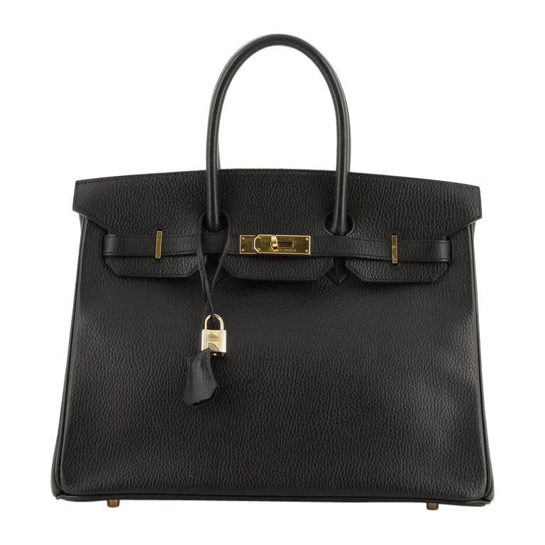 Hermes  Birkin Handbag Noir Ardennes with Gold Hardware 35