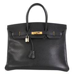 Hermes Birkin Handbag Noir Ardennes with Gold Hardware 35