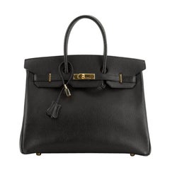 Hermes Birkin Handbag Noir Ardennes With Gold Hardware 35