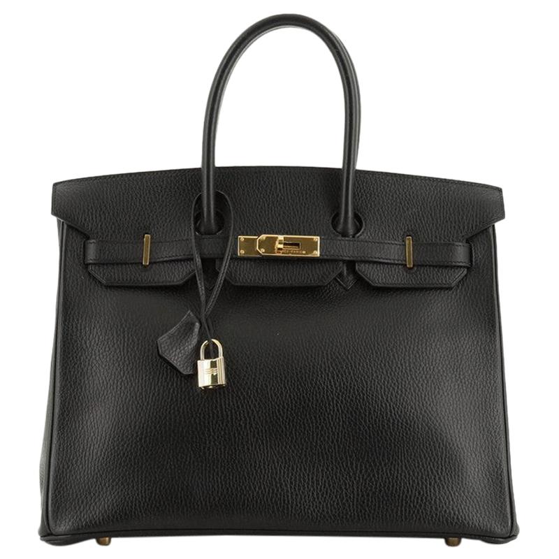 Hermes  Birkin Handbag Noir Ardennes with Gold Hardware 35