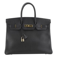 Hermes Birkin Handbag Noir Ardennes with Gold Hardware 35