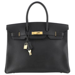 Hermes Birkin Handbag Noir Ardennes with Gold Hardware 35