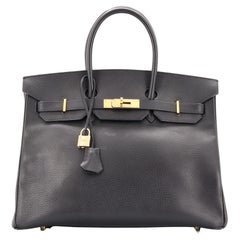 Hermès - Sac à main Birkin Noir Ardennes avec accessoires dorés 35
