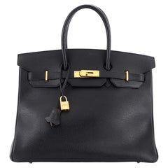 Hermès - Sac à main Birkin Noir Ardennes avec accessoires dorés 35