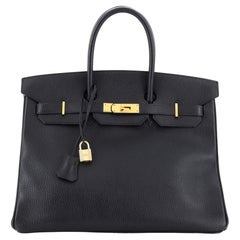 Hermès - Sac à main Birkin Noir Ardennes avec accessoires dorés 35