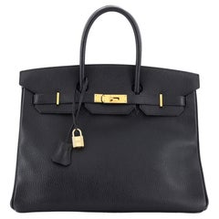 Hermes Birkin Handbag Noir Ardennes with Gold Hardware 35